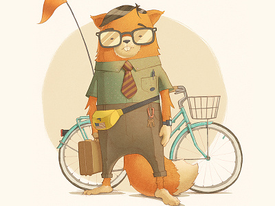Daniel bike cute drawing fox hipster illustration nerd retro vintage