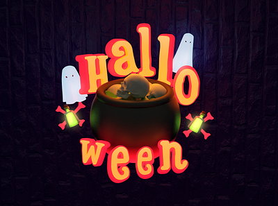 Halloween 2 3d 3d art bones design ghost green halloween illustration neon orange potion