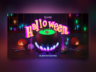 Spooky Halloween 3d 3d art 3d artist candle chains halloween halloween design halloween flyer potion 3d pumpkin pumpkins skull 3d