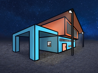 House Design architecture blue design home house illustration modern orange procreate procreate app