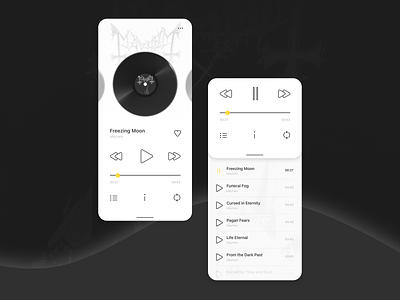 Music Player App Concept app black blackmetal interface mayhem metal minimalism music player ui ux uxui white