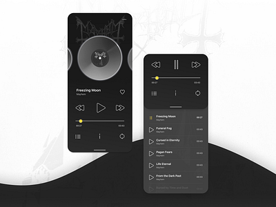 Music Player App Concept in dark theme black blackmetal dark dark theme interaction interface mayhem metal minimalism music music player player ui ux