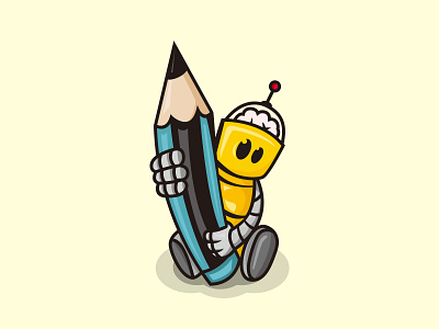 STUDY ROBOT 3d background blue business cartoon character cute cyborg design graphic icon illustration isolated object pencil robot symbol technology toy white