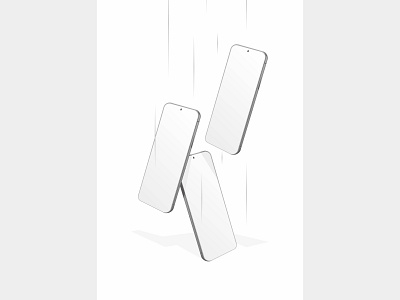 three smartphone fall from above white plain color vector