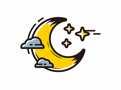 half moon with grey cloud and stars cartoon style vector
