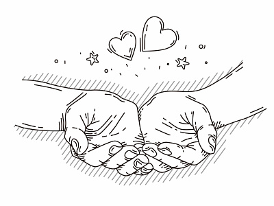 hand draw of hands with love line art illustration