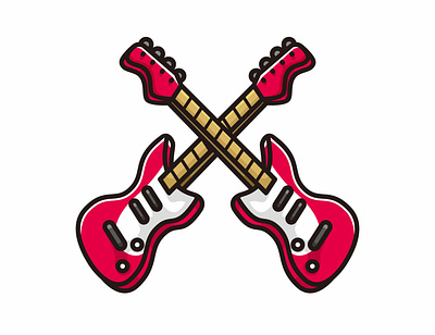 Red guitar with x pose cartoon illustration blue business cartoon design icon illustration isolated symbol vector white