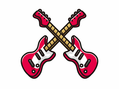 Red guitar with x pose cartoon illustration