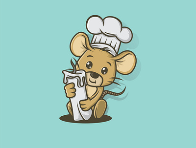 Mouse Chef mascot logo animal cartoon character chef cook cooking cute drawing food funny happy hat illustration little menu mouse rat restaurant vector white