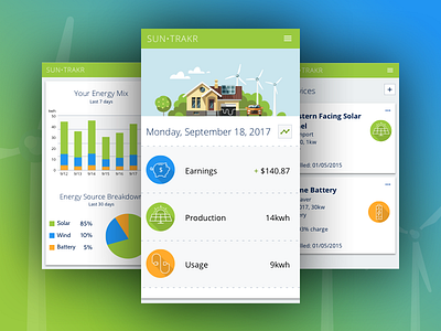 SUN•TRAKR app energy graph green mobile solar trading ui visual design