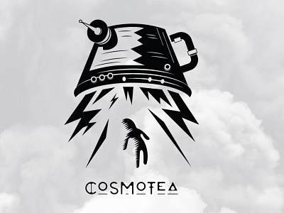 Logo for Cosmotea band black white branding graphic design illustration logo logo design logo designer space ufo vector