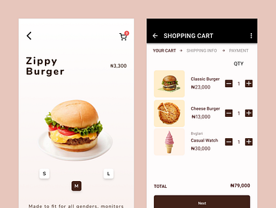 Burger Cart and Product Page branding creative dailyui design mobile mobile app uiux