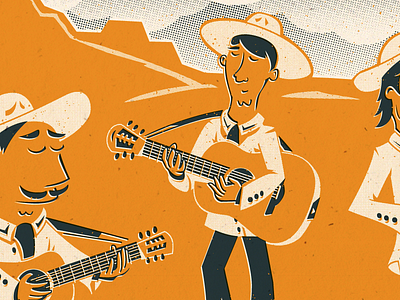 Mariachis w/ Texture blue cinco de mayo design guitar halftone illustration mariachi music orange paper print texture