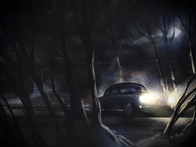 Night Drive (rework) alfa romeo car dark drive forest illustration night noir procreate trees