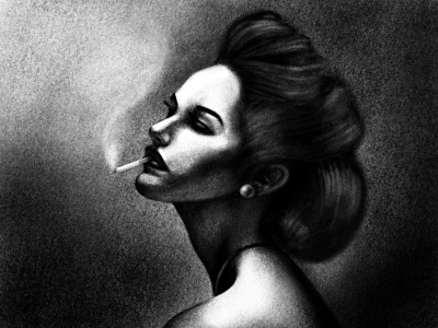 noir lady charcoal contrast dark drawing illustration noir practice procreate smoking woman