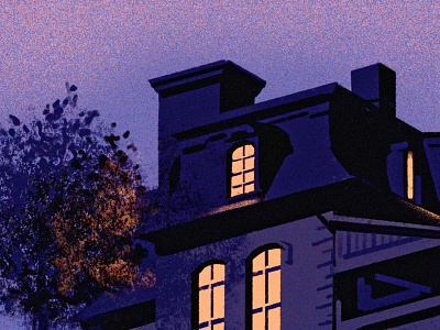 roof dark dusk evening house illustration illustrator ipad mansard night procreate roof tree window