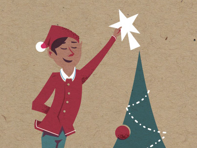 Elf christmas elf green holiday illustration kraft print red star tree white xmas