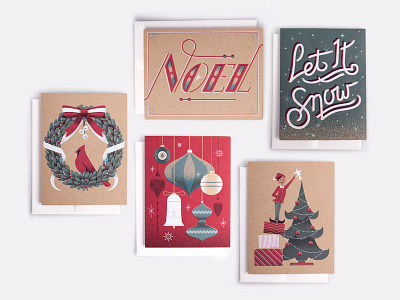 2013 Holiday Cards cardinal christmas downtime collective elf holiday illustration noel ornament snow tree wreath xmas