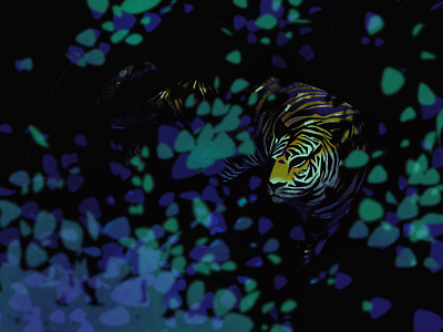 tiger cat forest hunt illustration illustrator ipad jungle leaves nature procreate stalking tiger trees woods