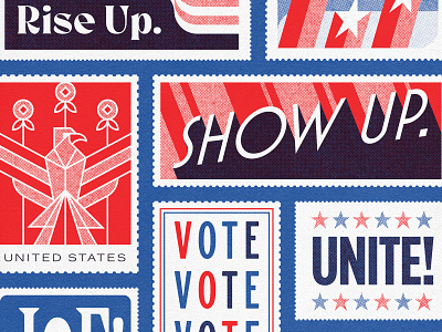 Rise Up, Show Up, Unite 2020 biden harris 2020 illustration illustrator joe biden kamala harris postage print retro stamp true grit texture supply unite usps vector vintage vote