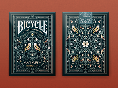 Bicycle Aviary Playing Card Deck aviary bicycle bird floral illustration illustrator ornate owl packaging playing card tuck box typography vector