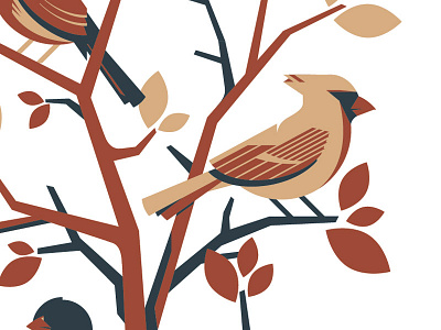 Birds birds cardinal illustration leaves print tree vector