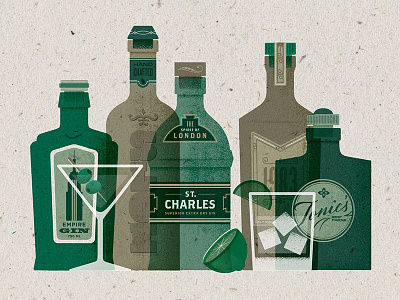 Gin Print alcohol bottle french paper gin illustration illustrator photoshop print speckletone texture tonic vector