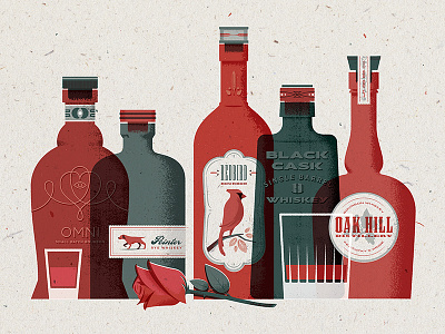 Bourbon Print blue bottle bourbon illustration kentucky label print red rye typography whiskey