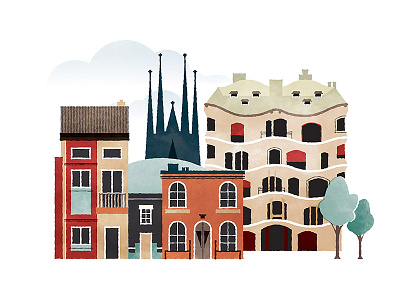Barcelona architecture barcelona building casa mila catalonia europe gaudi illustration spain