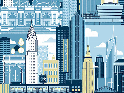 Illustrated Poster of New York City architecture chrysler building city illustration illustrator new york new york city nyc poster subway vector