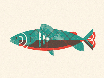 Trout 2 color fish geometric green nature print red screenprint texture trout