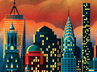 NYC @ Dusk building illustration illustrator new york new york city nyc photoshop poster skyline skyscraper sunset vector