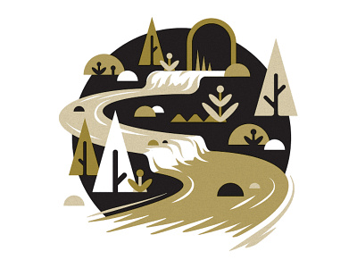 Landscape cave folk art geometric illustration illustrator landscape nature plant river tree vector