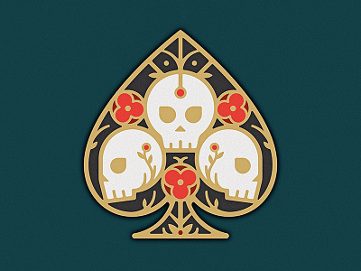 Ace Of Spades ace card death deck enamel pin flower gold illustration poppy skull spade