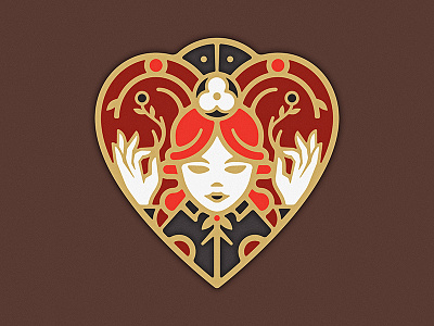 Queen Of Hearts card crown deck enamel pin flower gold heart illustration love poppy queen