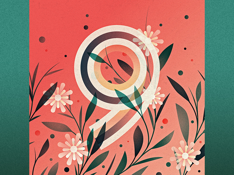 9 illustration nine ornament floral drop cap logotype 36 days of type 9 type lettering number