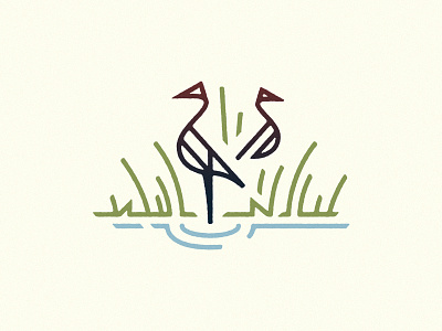 waterfowl bird crane design geometric grass heron icon illustration logo nature pond simple vector