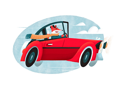 Fox Driving a Whip car children art design fox illustration illustrator photoshop scarf winter