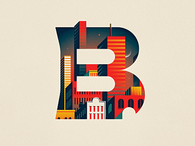 B buildings capital city design drop cap dropcap dusk illustration illustrator letter lettering skyline sunset texture type vector