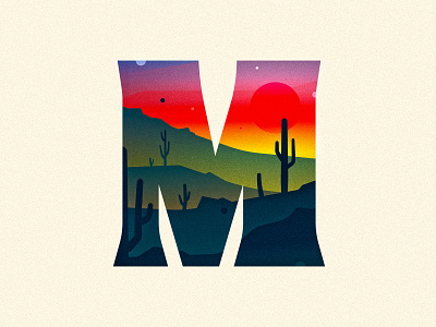 M 36 days of type 36daysoftype cactus desert design drop cap dropcap illustration illustrator letter lettering m sunset texture type typography vector