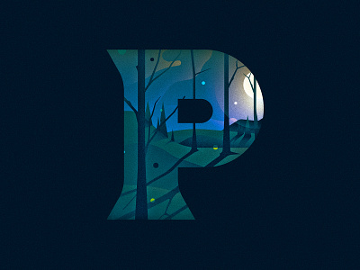 P 36 days of type 36daysoftype design drop cap dropcap illustration illustrator letter lettering moon night p texture trees type typography vector