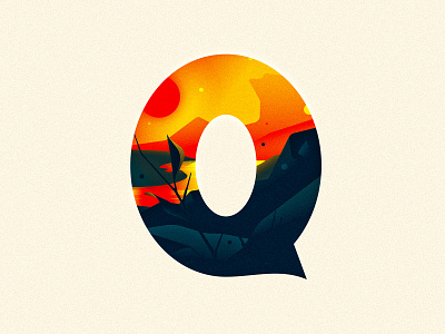 Q 36 days of type 36daysoftype design drop cap dropcap illustration illustrator letter lettering q river sunset texture type typography vector