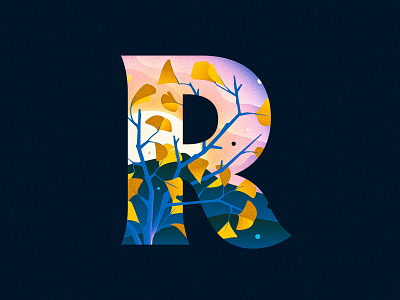R 36 days of type 36daysoftype dawn design drop cap dropcap gingko illustration illustrator letter lettering sunrise texture type typography vector