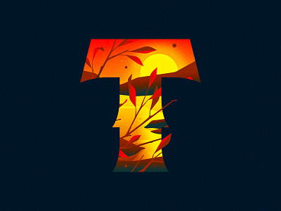 T 36 days of type 36daysoftype design drop cap dropcap dusk illustration illustrator lake letter lettering sunset texture type typography vector