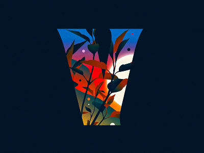 V 36daysoftype design drop cap dusk illustration illustrator leaves letter lettering texture type typography vector