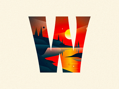 W 36 days of type 36daysoftype design drop cap dropcap illustration illustrator lake letter lettering sunset texture type typography vector