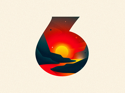 6 (SIX) 36daysoftype design drop cap illustration illustrator letter lettering mountains river sunset texture type typography vector