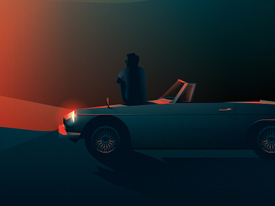 Taking in the View car classic car contrast dusk editorial illustration illustrator lake landscape photoshop retro scene sunset water