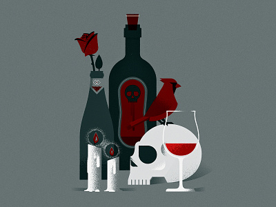 Spooky Stuff bottle candle cardinal halloween illustration illustrator october retro rose skull spooky texture vector vintage wine