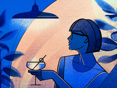 lady at the bar blue cocktail contrast gradient illustration illustrator ipad light procreate sketch woman
